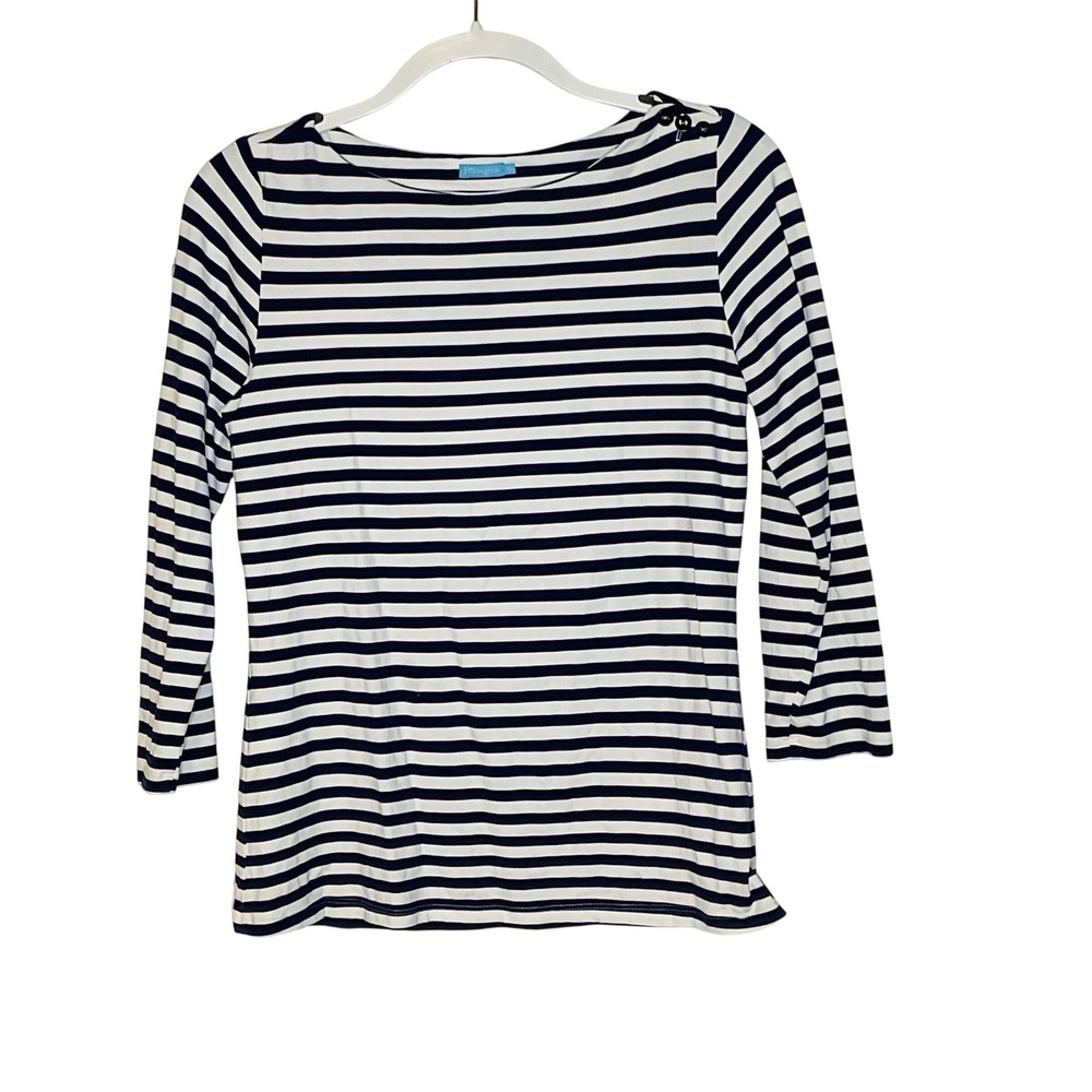 J. McLaughlin women's Wavesong striped 3/4 sleeve button shirt XS Catalina Cloth